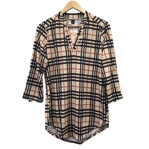 St Jubileens Top Womens Small Plaid Beige Blue Red